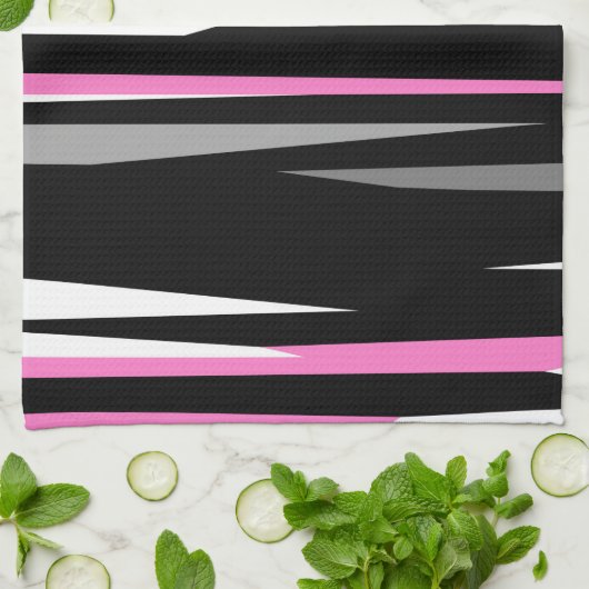 Roze zwart en wit Abstract Theedoek (Gevouwen)