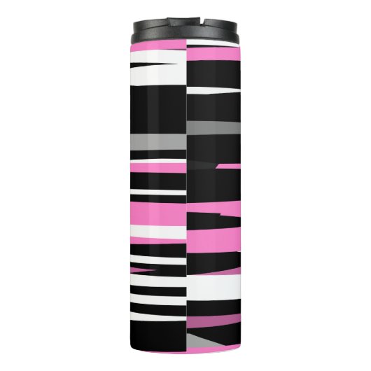 Roze zwart en wit Abstract Thermosbeker (Achterkant)