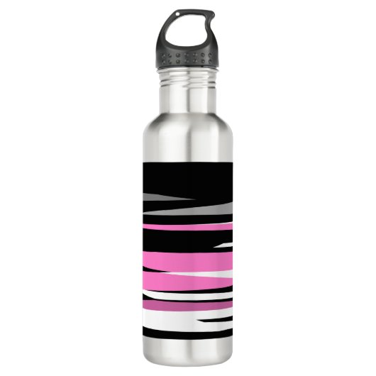 Roze zwart en wit Abstract Waterfles (Voorkant)