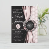 Roze zwart en wit bruin luxe huwelijk of evenement kaart (Staand voorkant)