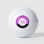 Roze, zwart en wit custom monogram golfballen (Voorkant)