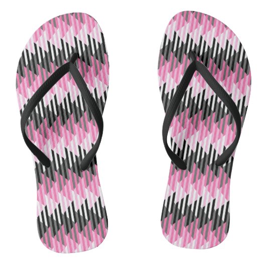 Roze Zwart en Wit Geometrisch Teenslippers (Voetbed)