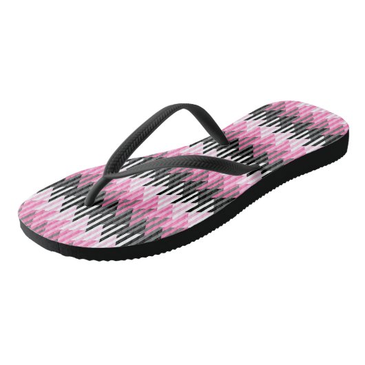 Roze Zwart en Wit Geometrisch Teenslippers (Schuin)