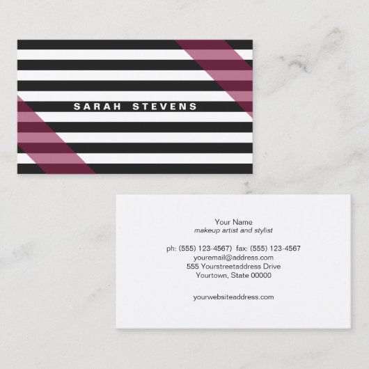 Roze zwart en wit gestreept modern Salon & Spa Visitekaartje (Voorkant / Achterkant)