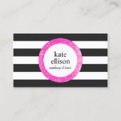 Roze Zwart en Wit Gestreepte Schoonheid Visitekaartje (Voorkant)