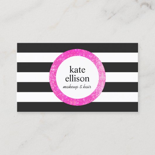 Roze Zwart en Wit Gestreepte Schoonheid Visitekaartje (Voorkant)