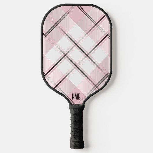Roze Zwart en Wit Plaid Gepersonaliseerd Pickleball Paddle (Voorkant)