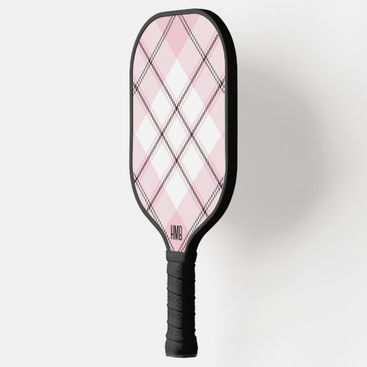 Roze Zwart en Wit Plaid Gepersonaliseerd Pickleball Paddle (Links)