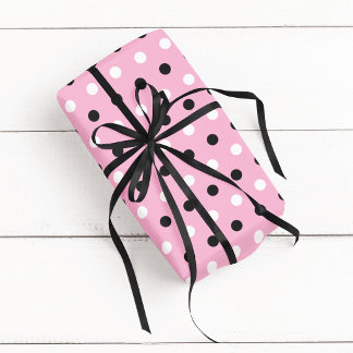 Roze Zwart en Wit Stippenpatroon Cadeaupapier