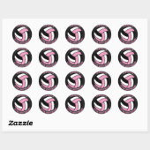 Roze, Zwart en Wit Volleybal Verjaardag Ronde Sticker (Vel)