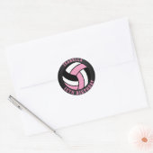 Roze, Zwart en Wit Volleybal Verjaardag Ronde Sticker (Envelop)