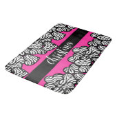 Roze zwart en wit zebra patroon hart naam badmat (Gekanteld)