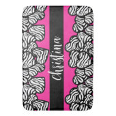 Roze zwart en wit zebra patroon hart naam badmat (Voorkant Verticaal)
