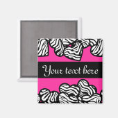 Roze zwart en wit zebra patroon hart naam magneet (Voorkant / Achterkant)