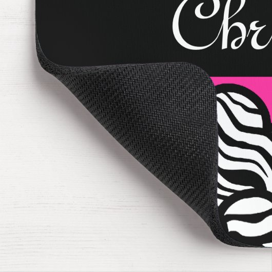 Roze zwart en wit zebra patroon hart naam muismat (Hoek)