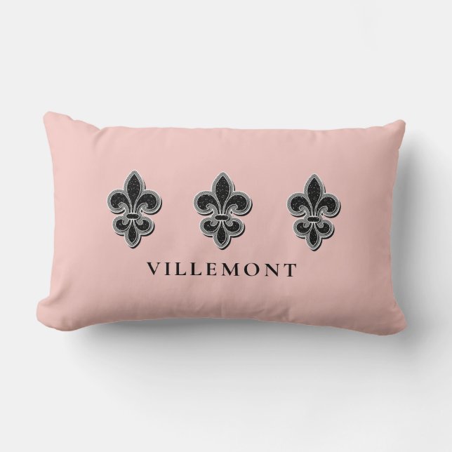 Roze Zwart en Witte Fleur De Lis  Kussen (Voorkant)