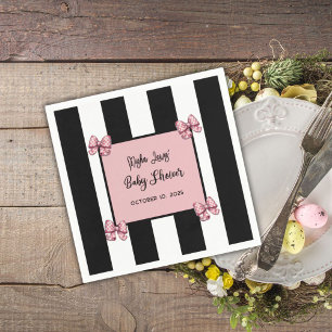 Roze, zwart en witte streep Coquette Baby shower Servet