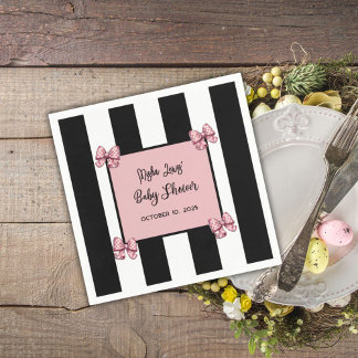 Roze, zwart en witte streep Coquette Baby shower Servet