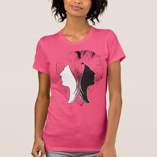 Roze zwart en witte twee vlakken t-shirt (Voorkant)