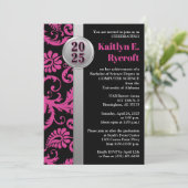 Roze, zwart en zilver Afstuderen uitnodigen 2024 Kaart (Staand voorkant)