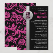 Roze, zwart en zilver Afstuderen uitnodigen 2024 Kaart (Voorkant / Achterkant)