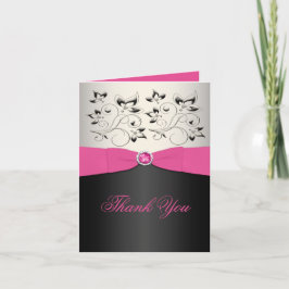 Roze, Zwart en Zilver Bedankkaart