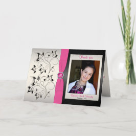 Roze, Zwart en Zilver Dank u kaart met foto