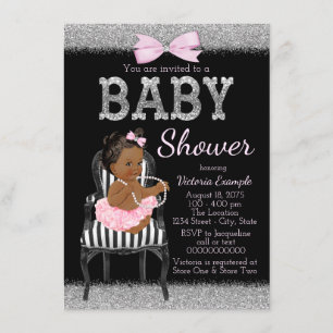 Roze Zwart en Zilver Etnisch Meisje Baby shower Kaart
