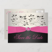 Roze, Zwart en Zilver Save the Date Briefkaart (Voorkant / Achterkant)