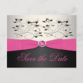 Roze, Zwart en Zilver Save the Date Briefkaart (Voorkant)