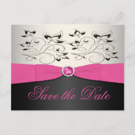 Roze, Zwart en Zilver Save the Date Briefkaart