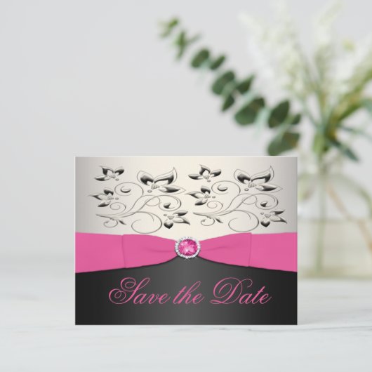Roze, Zwart en Zilver Save the Date Briefkaart (Staand voorkant)