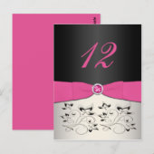 Roze, Zwart en Zilveren Tafelnummer Briefkaart (Voorkant / Achterkant)