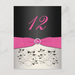 Roze, Zwart en Zilveren Tafelnummer Briefkaart