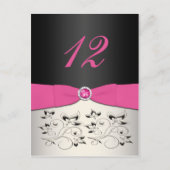 Roze, Zwart en Zilveren Tafelnummer Briefkaart (Voorkant)