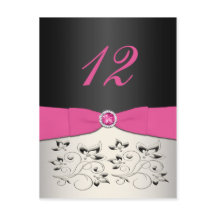 Roze, Zwart en Zilveren Tafelnummer Briefkaart