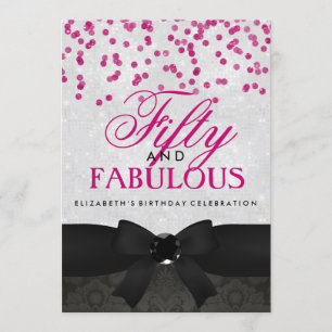 Roze & Zwart Fabulous 50ste verjaardag Uitnodiging