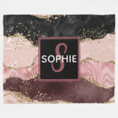 Roze & zwart & Faux Gold Glitter Agate Monogram Fleece Deken (Voorkant (Horizontaal))