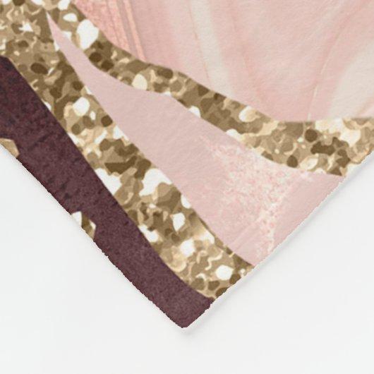 Roze & zwart & Faux Gold Glitter Agate Monogram Fleece Deken (Hoek)