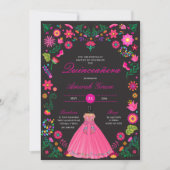 Roze & Zwart Fiesta Quinceañera Uitnodiging (Voorkant)