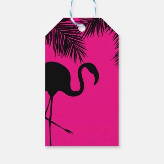 Roze & Zwart Flamingo & Palm Party Favor Custom Cadeaulabel (Achterkant)