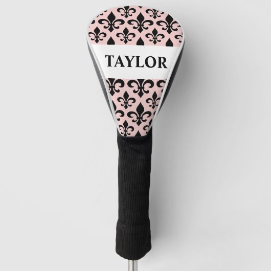 Roze Zwart Fleur De Lis gepersonaliseerd Golfheadcover (Voorkant)