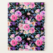 Roze Zwart Floral Monogram Gepersonaliseerd Planner (Achterkant)