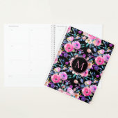 Roze Zwart Floral Monogram Gepersonaliseerd Planner (Display)