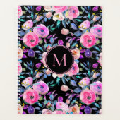 Roze Zwart Floral Monogram Gepersonaliseerd Planner (Voorkant)