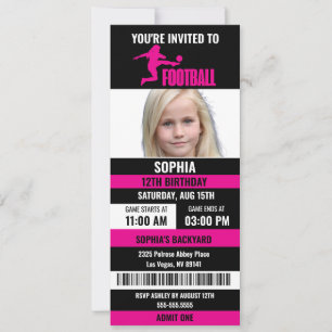 Roze Zwart Football Ticket Verjaardagsfoto Kaart