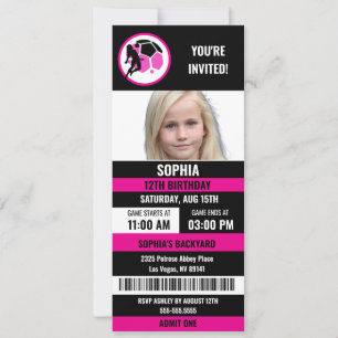 Roze Zwart Football Ticket Verjaardagsfoto Kaart