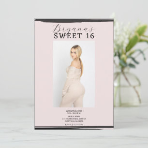 Roze & Zwart Foto Lijst Trendy Modern Sweet 16 Kaart