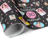 Roze Zwart Fotocollage 30e verjaardag Cadeaupapier (Rol Hoek)