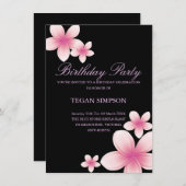 Roze & Zwart Frangipani Verjaardag Uitnodigen Kaart (Voorkant / Achterkant)